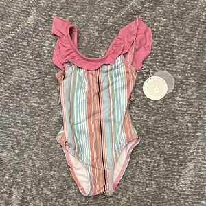 NWT Dondolo Striped One-Piece Swimsuit with Ruffle Detail size 18 mo